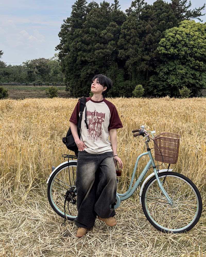 Stamune Printing Raglan Short Sleeve Tee