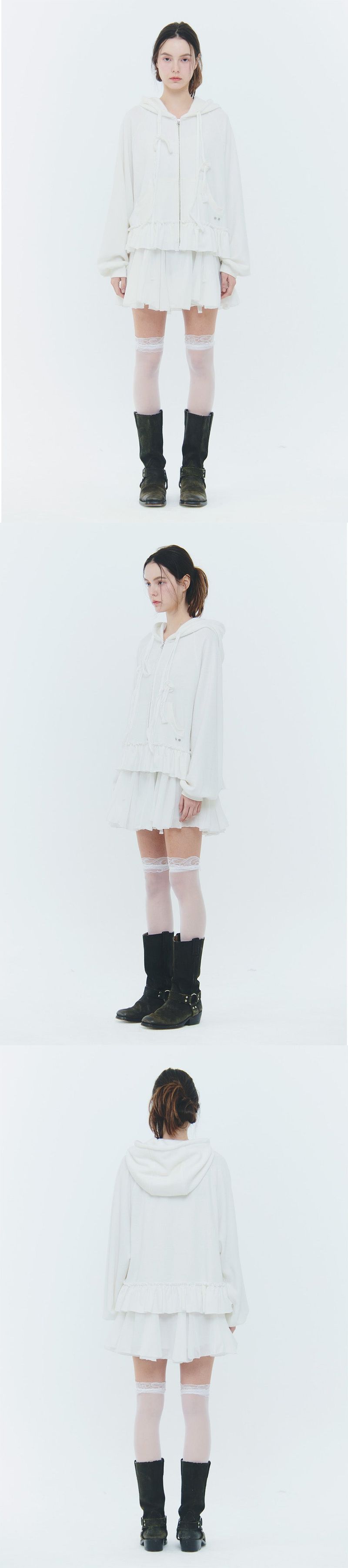 ANGEL FRILL HOOD ZIP-UP white