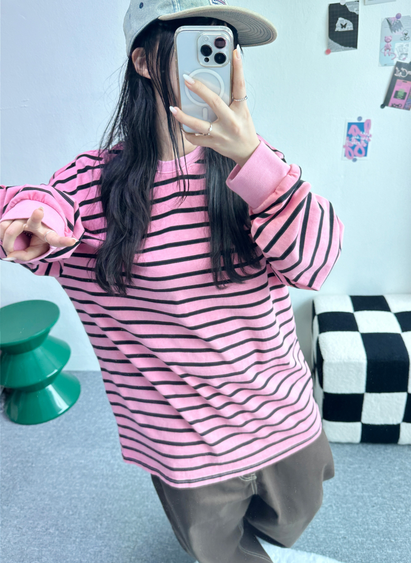 OVERFIT STRIPED ROUND BOX T🩶🖤🩷💙 - 4 COLORS