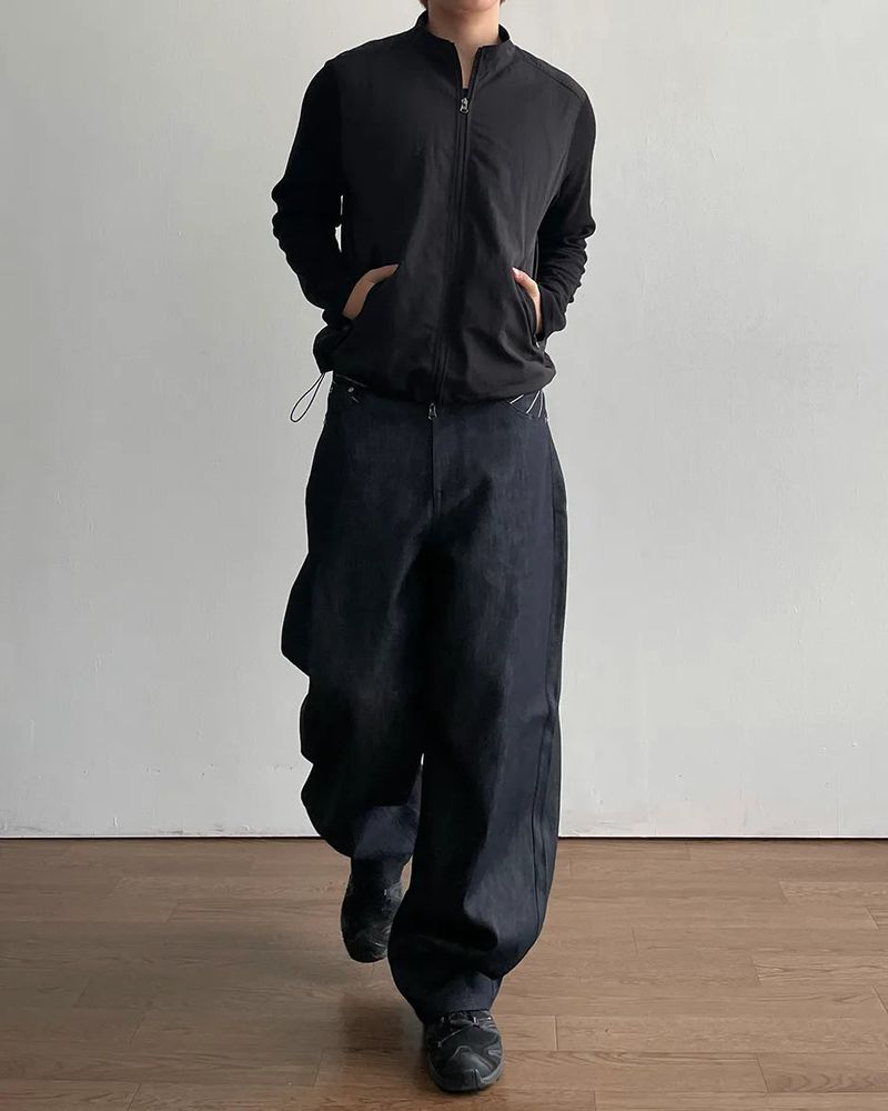 Mix Nylon Ribbed Zip-up