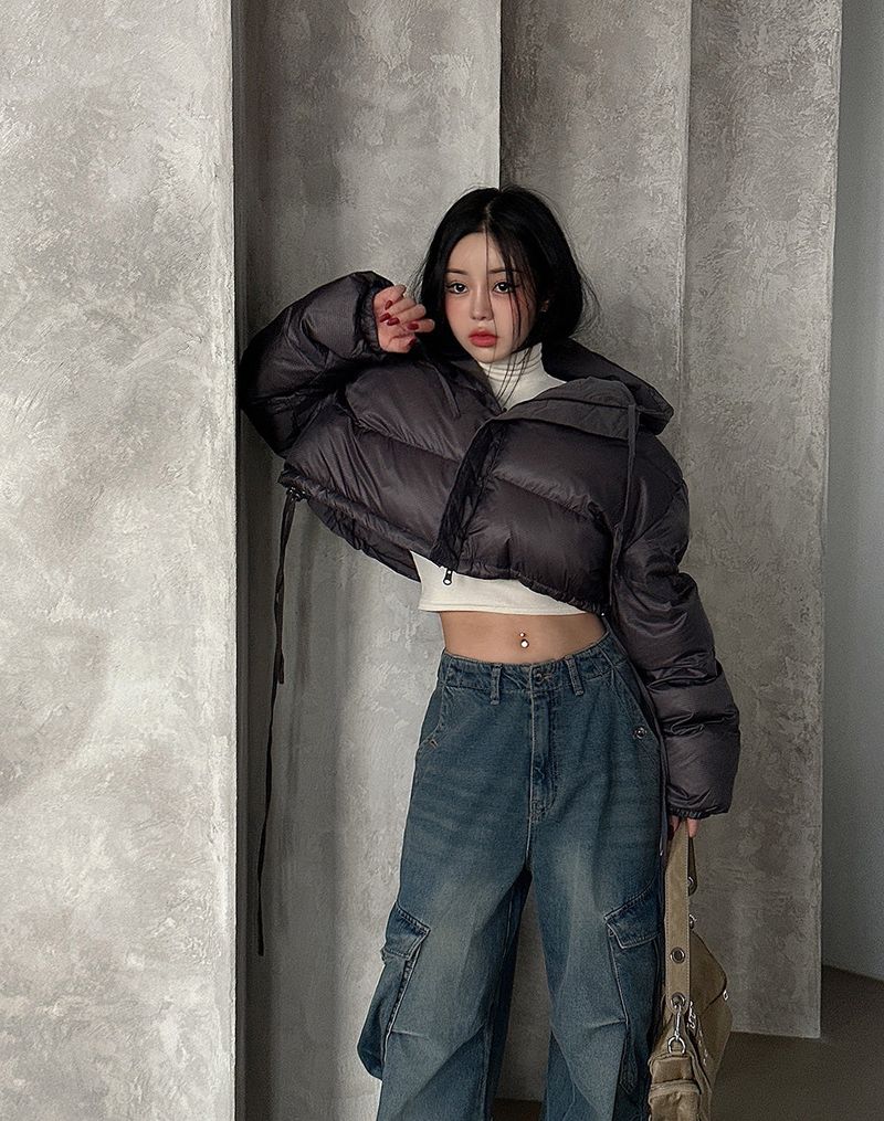 reversible duck down double-sided crop padded coat