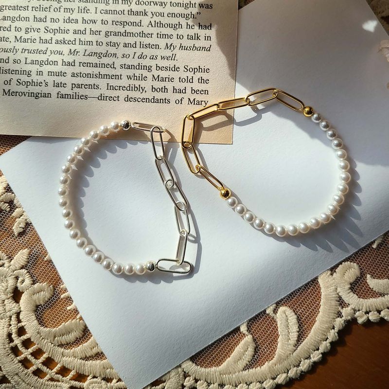 Pearl silver chain bracelet