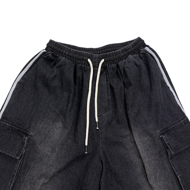 track denim cargo shorts