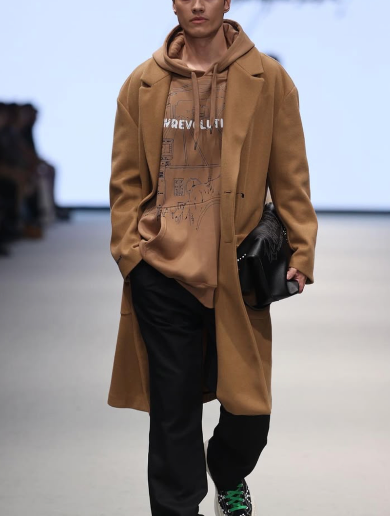 Camel Wool Printed Coat