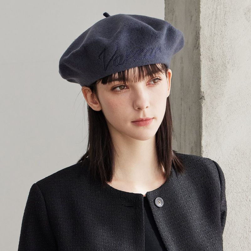 VARZAR Cursive Logo Wool Beret / Gray