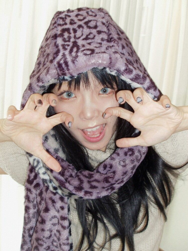  [limited] Leopard reversible hood muffler (purple)