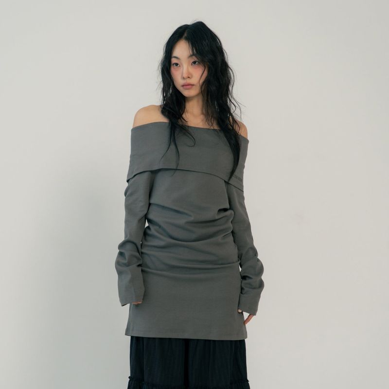 OFF SHOULDER TIED TOP (CHARCOAL)