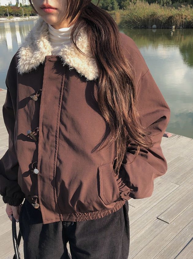 Ohe Wool Collar Duffle Quilting Padding Cotton Jacket