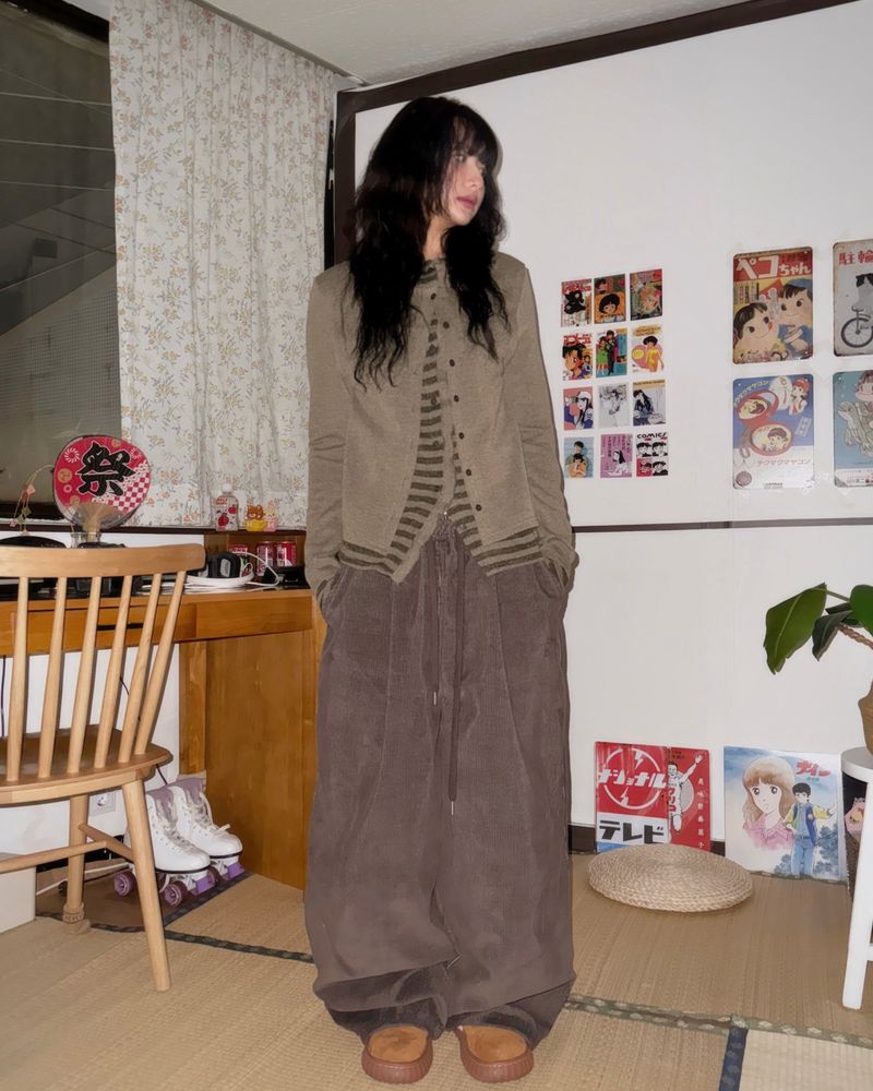 (3color) Ruffle Stripe Layered Cardigan