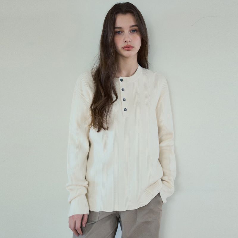 Always Ribbed HenleyNeck Washable Knit_5Color