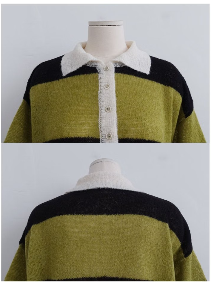 RUGBY STRIPED POLO SWEATER (5COLORS!)