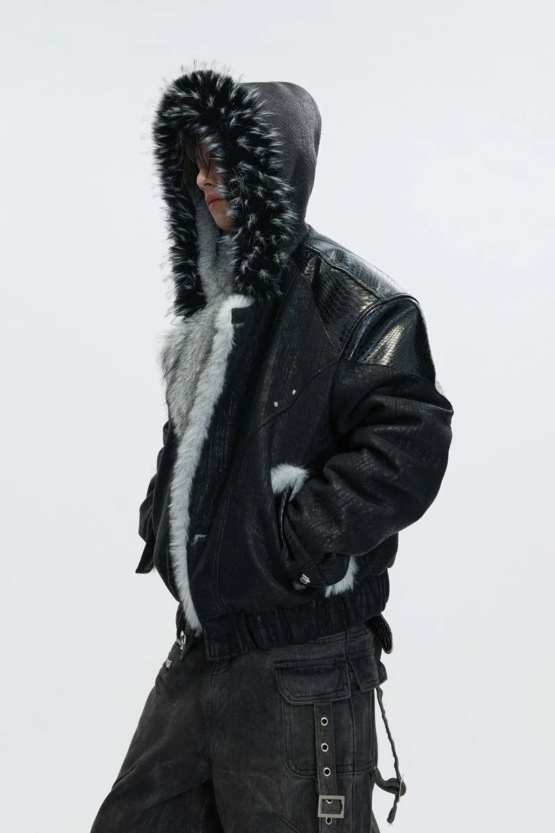 Faux Fur Pattern Puffer Jacket