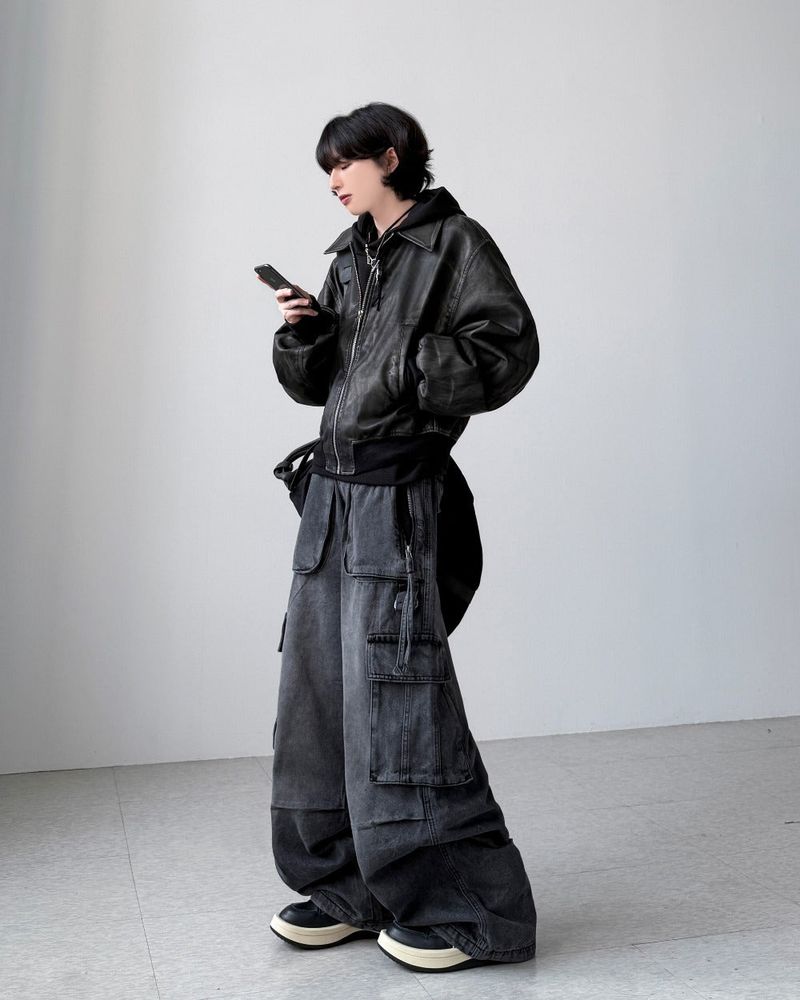 Akaza cropped leather jacket