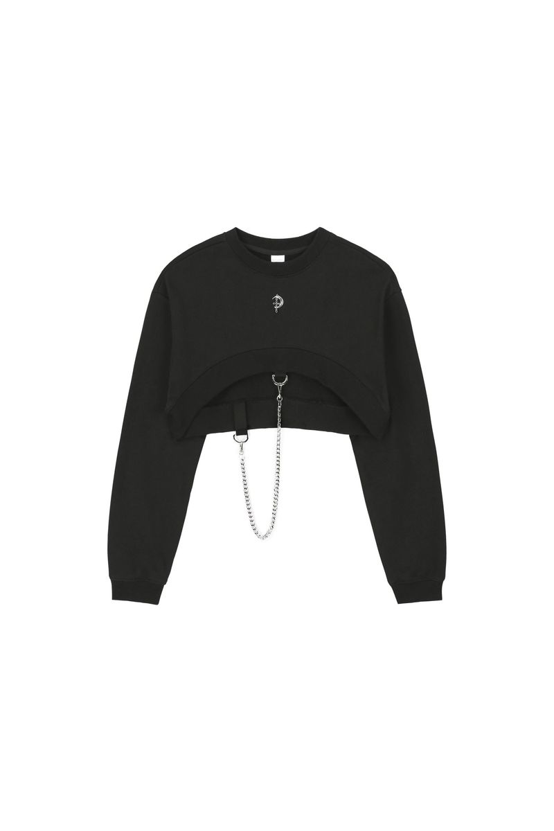 0 4 chain crop sweat shirt - BLACK