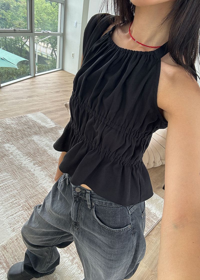 HALTER SHIRRING BLOUSE
