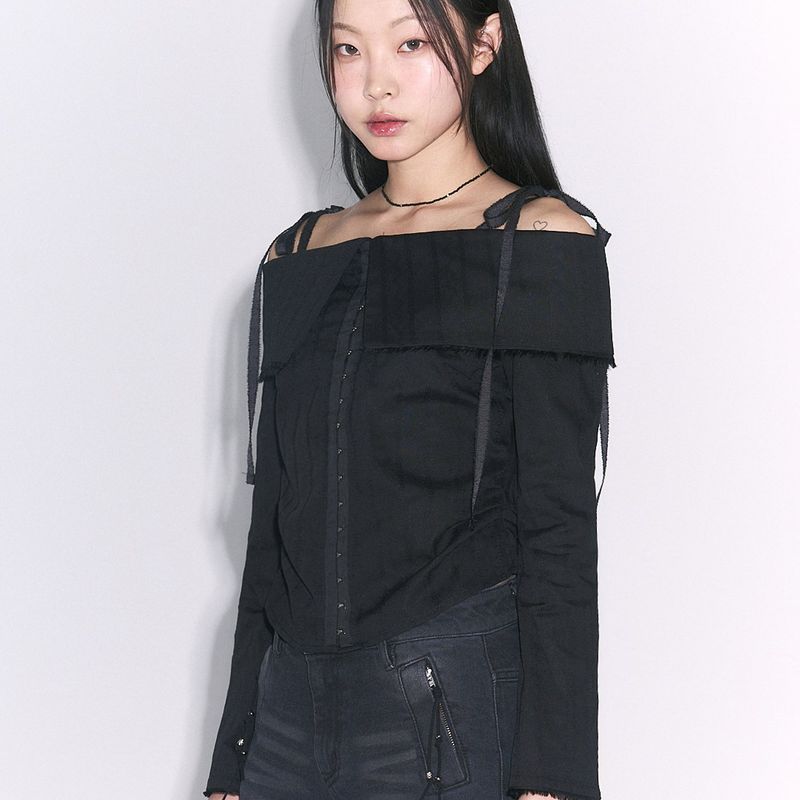  hook off shoulder blouse [black]