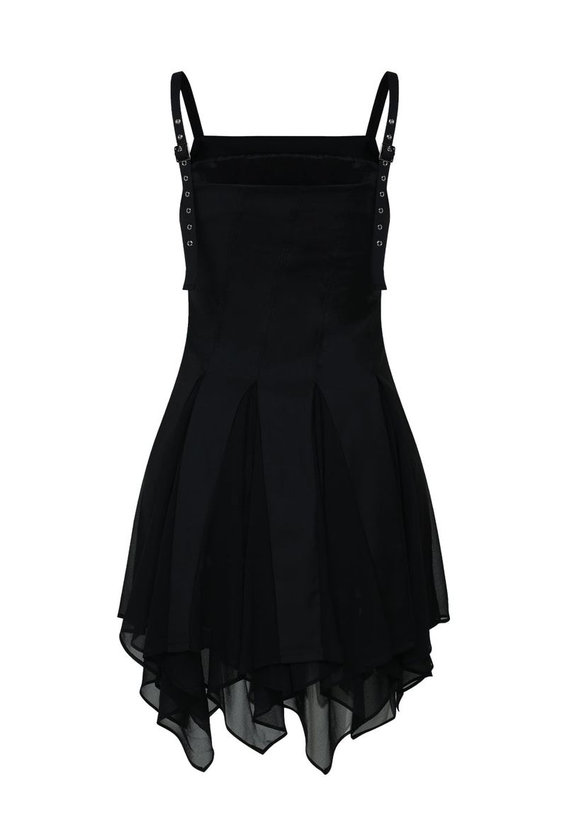  STUDDED GODET DRESS (BLACK)