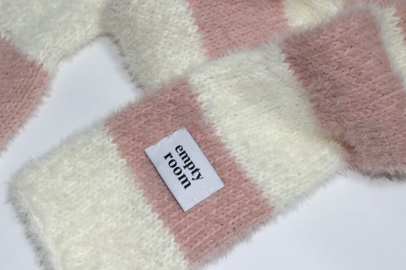 sleeve fluffy stripe muffler (pink)