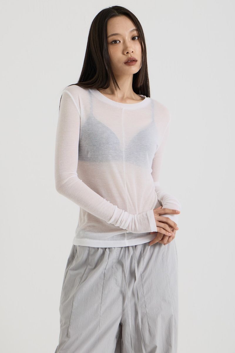 French Wool Tencel Long Sleeve, White
