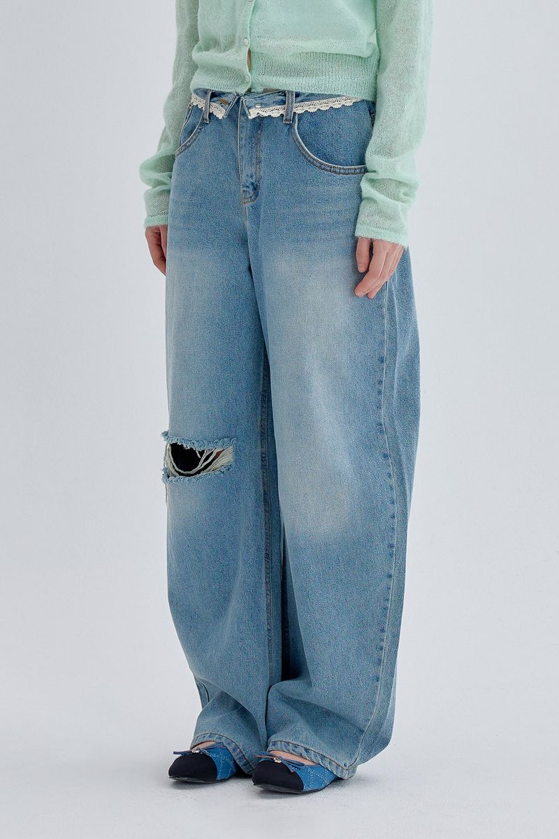 Lace Crash Low Denim Pants