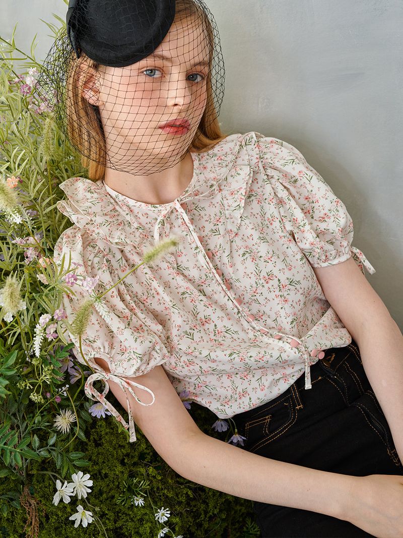 Floral Frill Pink Button Blouse