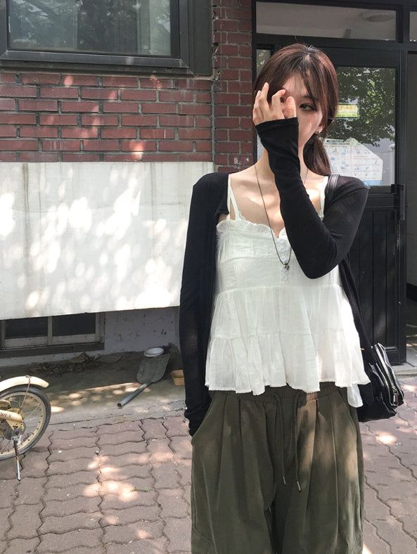 Boa See-Through Button Ribbed Long Sleeve Cardigan