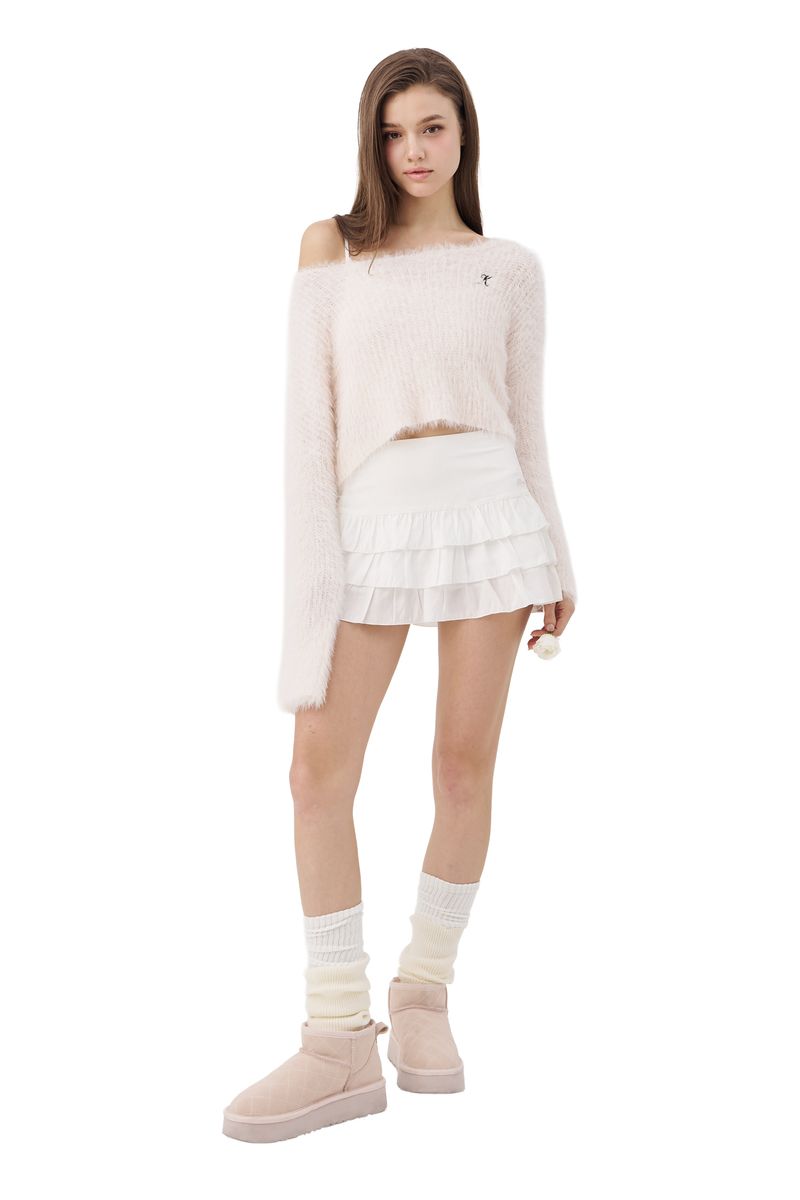 Cloud one-shoulder button knit, Pink