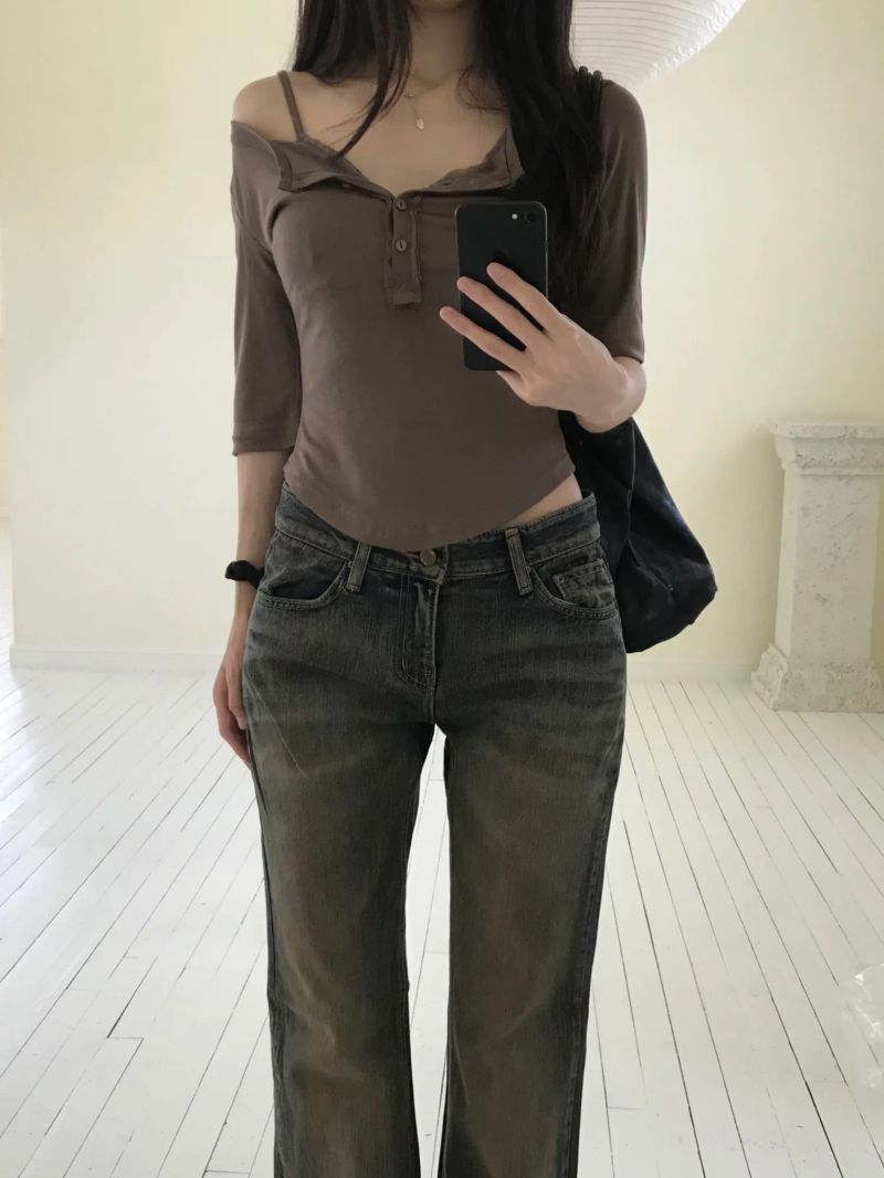 [Bralette SET] Martin Henley Neck Layered T-shirt (one color)