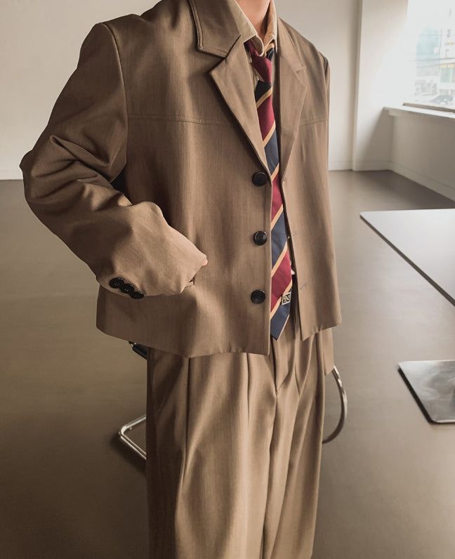 Ellier Three-Button Cropped Blazer Slacks Set