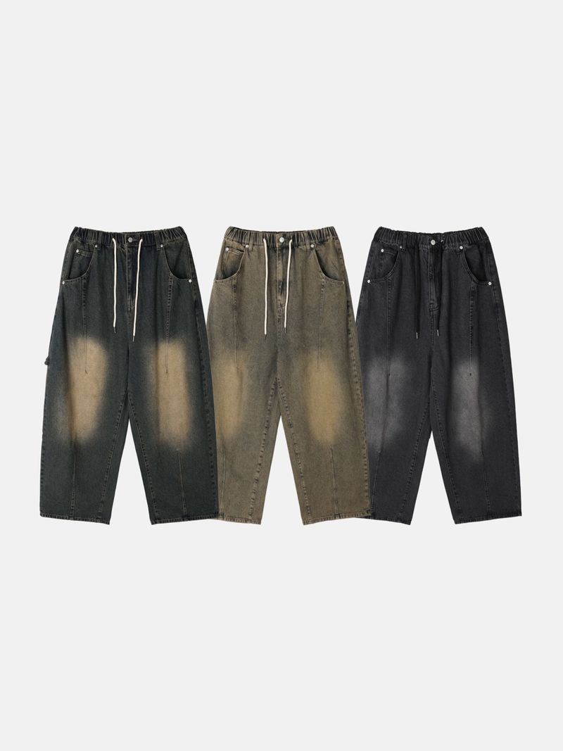 Work vintage patch banding denim pants