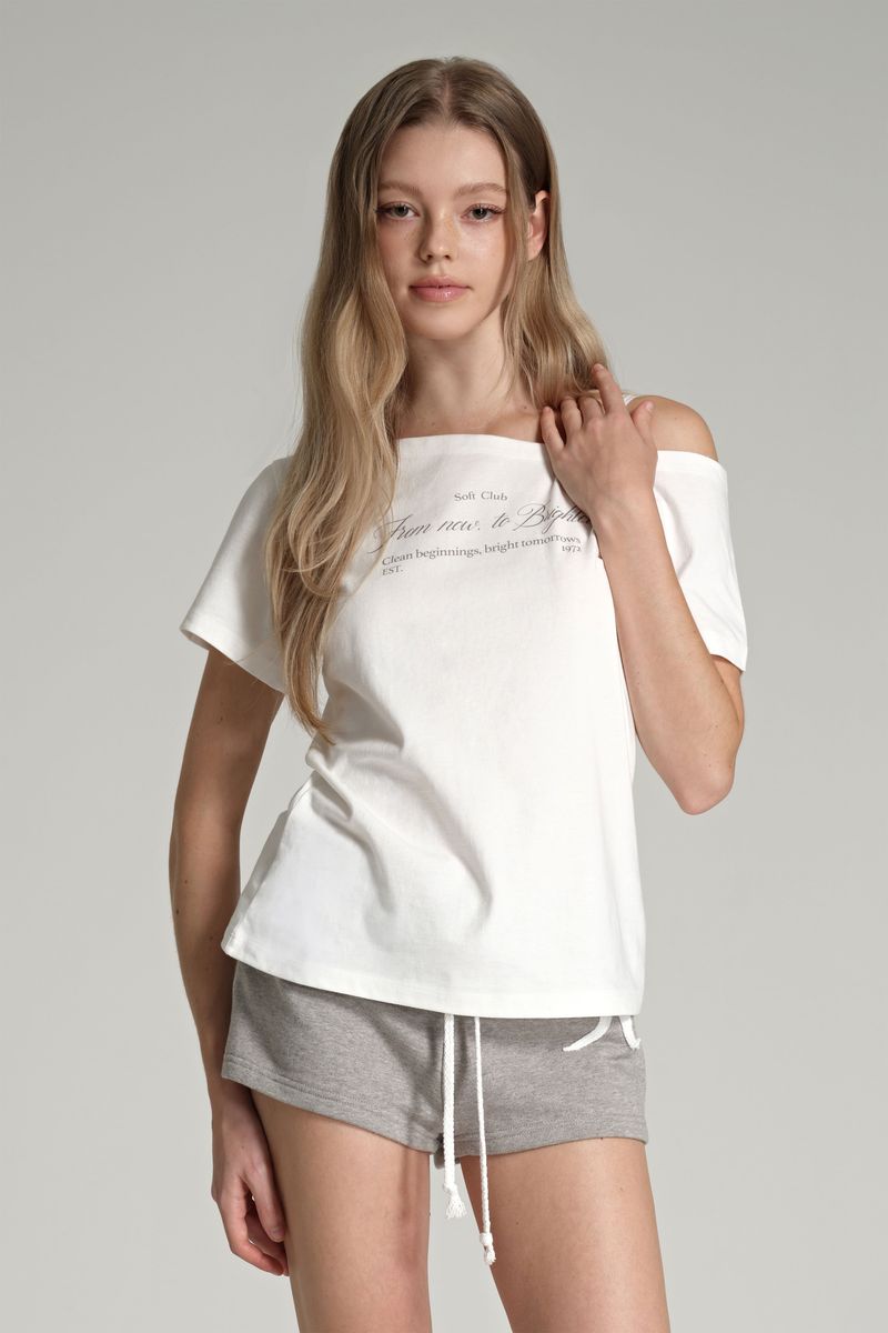 Pure cotton one shoulder top, White
