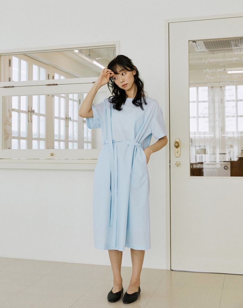 layered ribbon onepiece sky blue