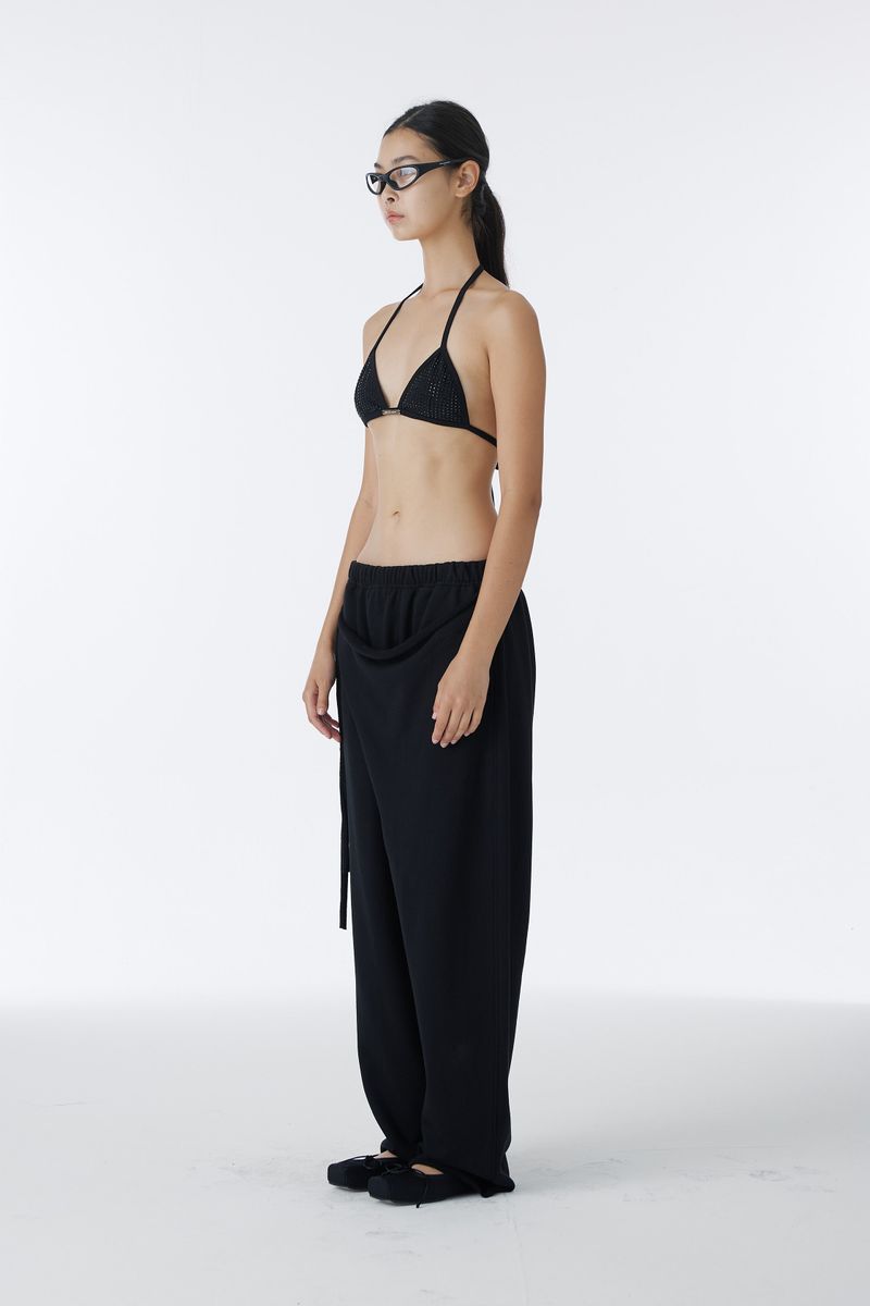 SHIRRING TIE SWEAT PANTS (BLACK)