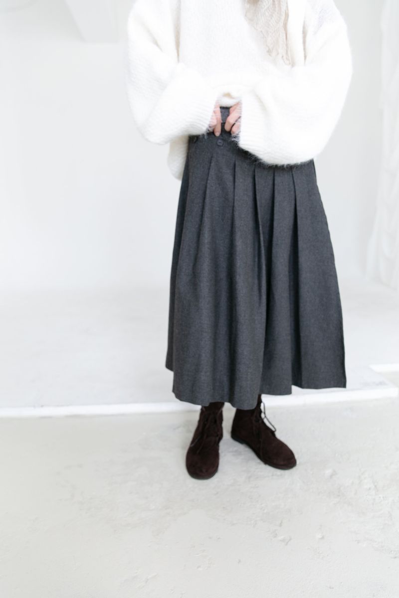 wool unbal button pleats skirt(2colors)