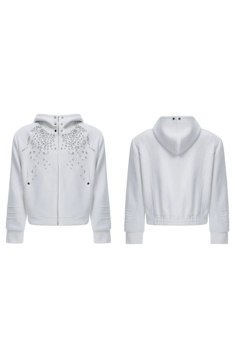 Rhinestone Zip-Up Hoodie