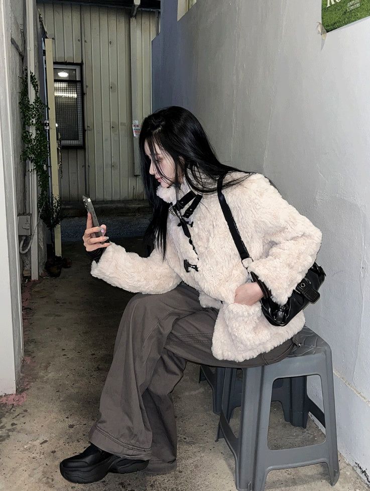 Black Belt Cozy Fur Jacket