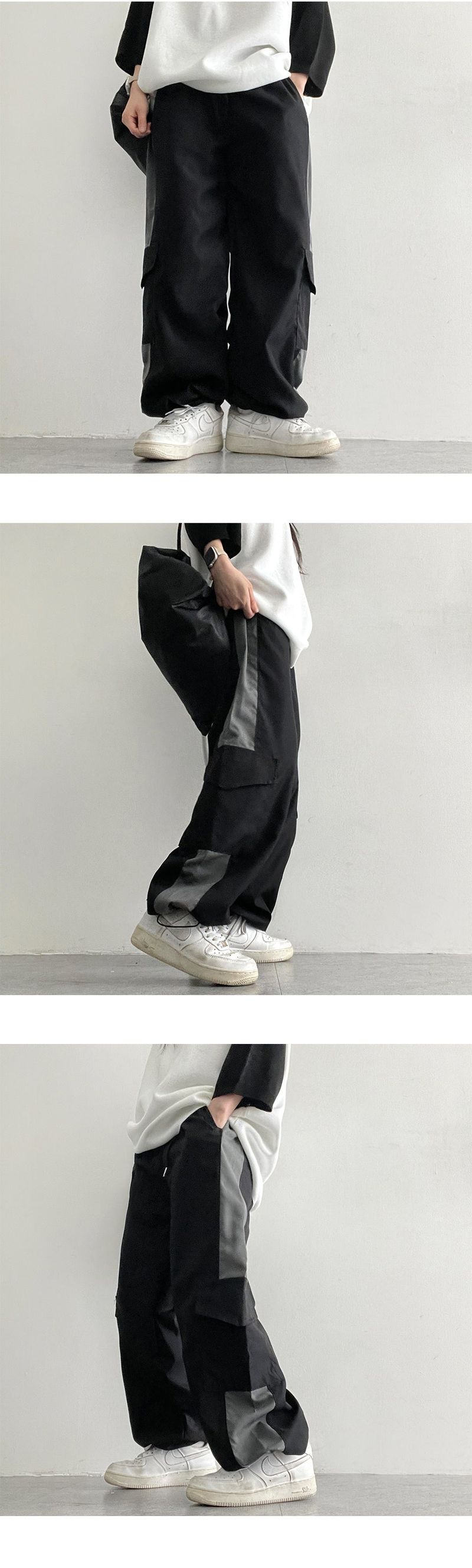 Black Gray Colored Cargo Wide Pants
