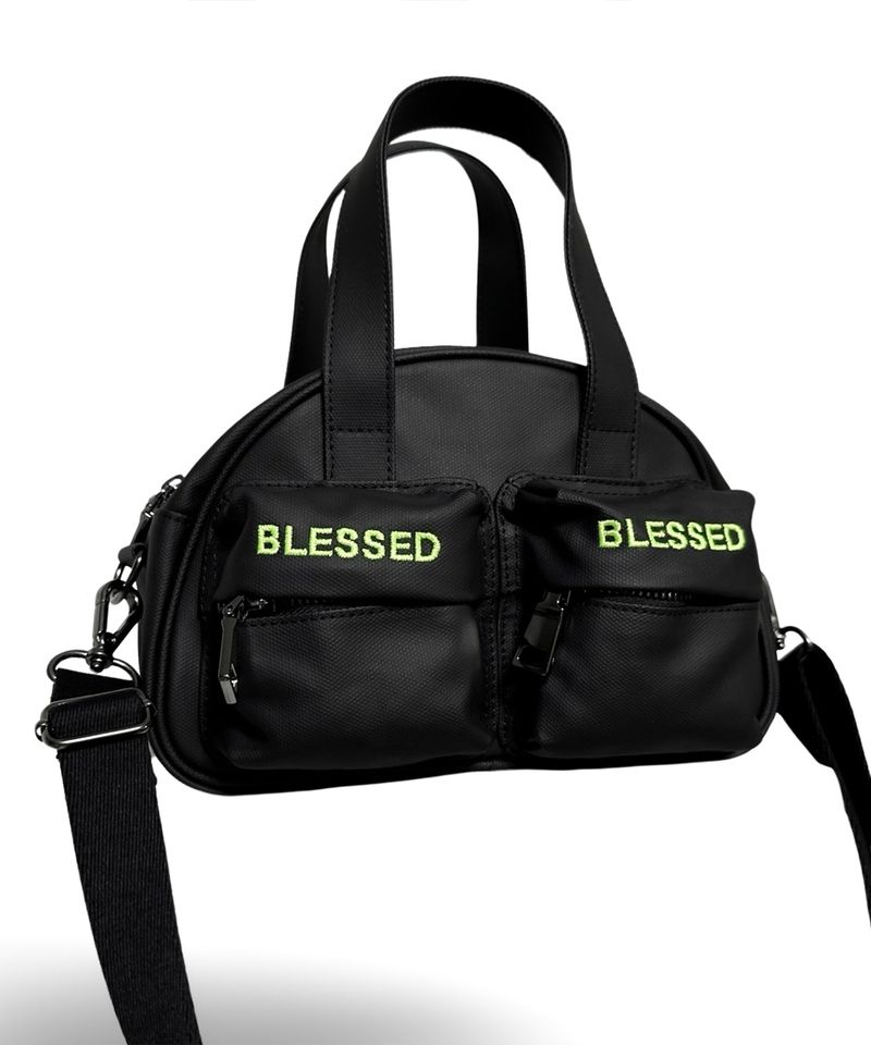 HALF MOON SHOULDER HAND BAG_SMALL-Coating canvas blackYgreen