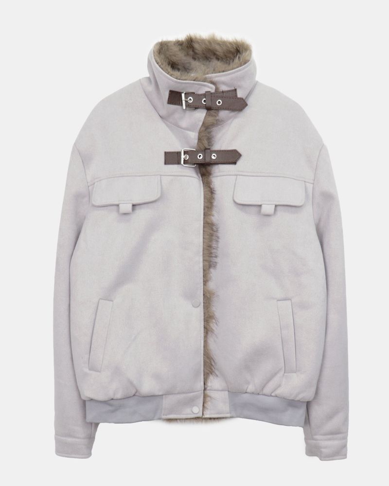 Clan Suede Buckle Fur-Trim Jacket