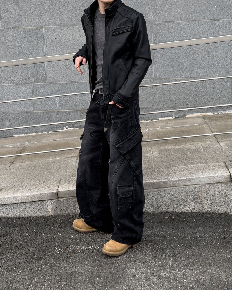 Sel Distressed Cargo Wide Denim