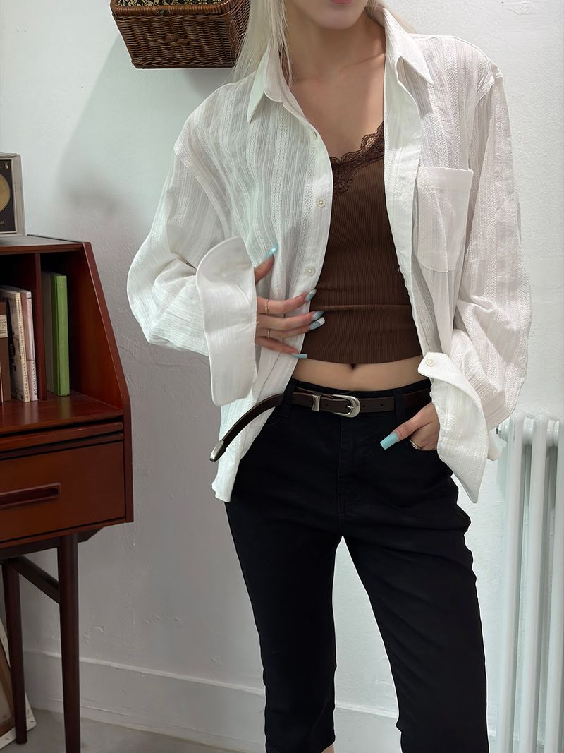 MUZESEOUL（ミューズソウル）の「Pure wrinkle crop shirts(2color)（Tops）」