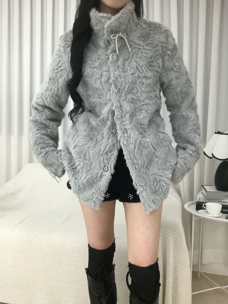 Vintage Creamy Ribbon Fur Jacket