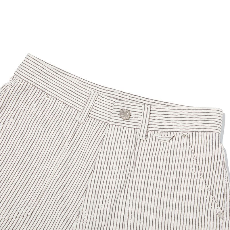 CHERRY STRIPE DENIM SHORT PANTS [LIGHT GRAY]