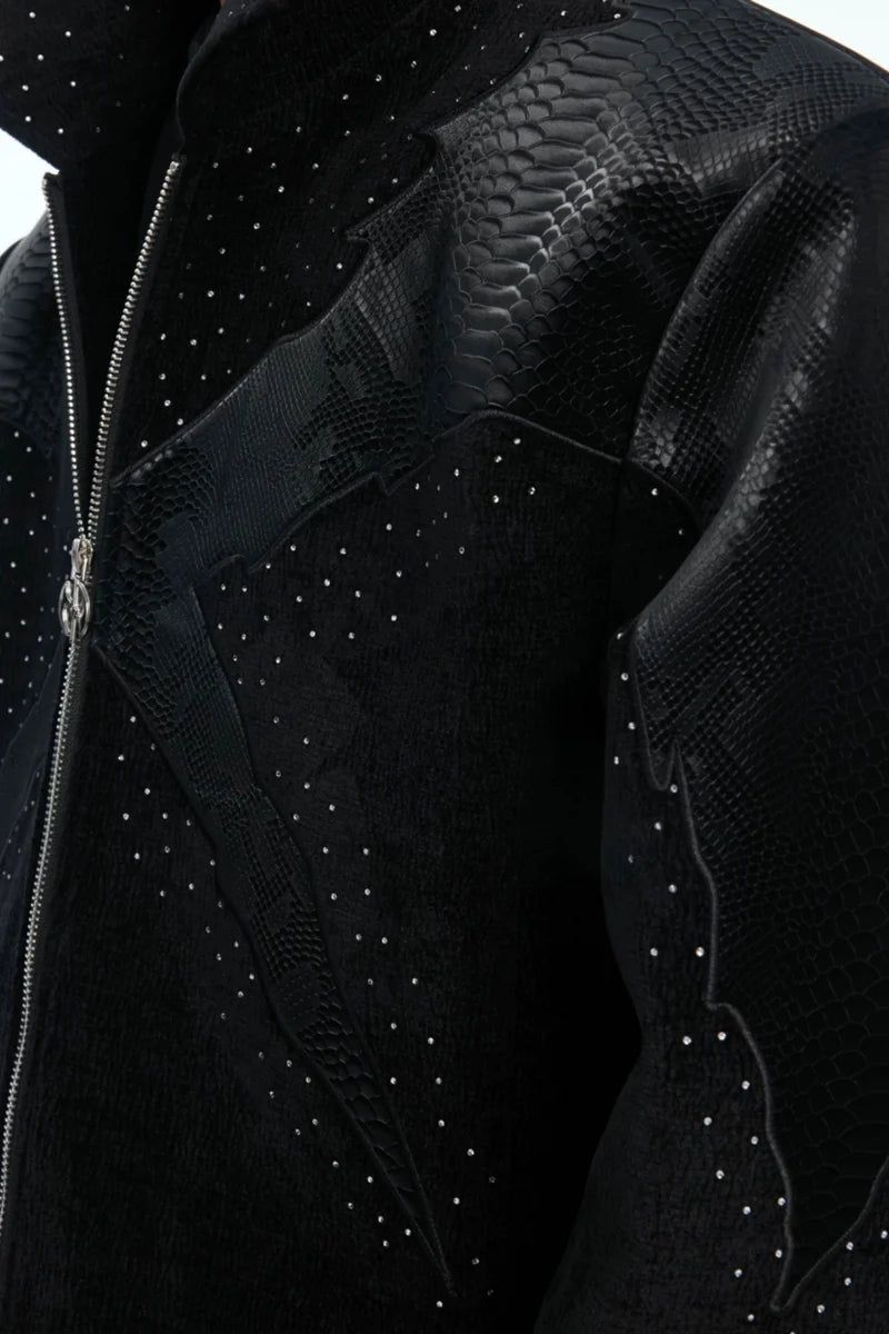 Crocodile Pattern Studded Cropped Jacket