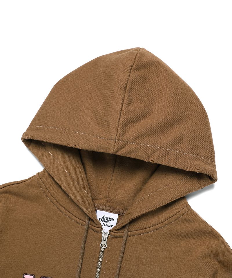 DAMAGED APPLIQUE ZIP UP HOODIE BROWN(CV2EFUM481A)