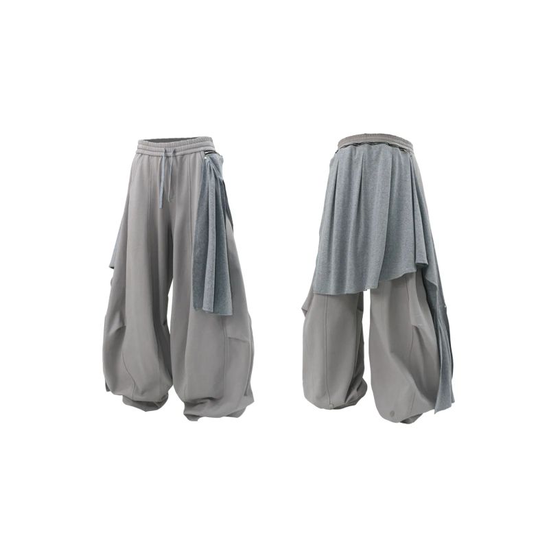 RELABEL('LABEL) detachable pleated solid deconstructed casual wide-leg sweatpants with elastic waist