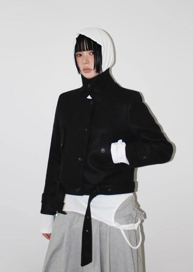 BELTED HIGH-NECK SHORT COAT