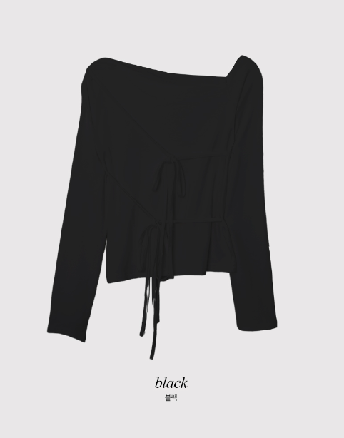 リボンストラップワンショルダースリムTシャツ (3color)