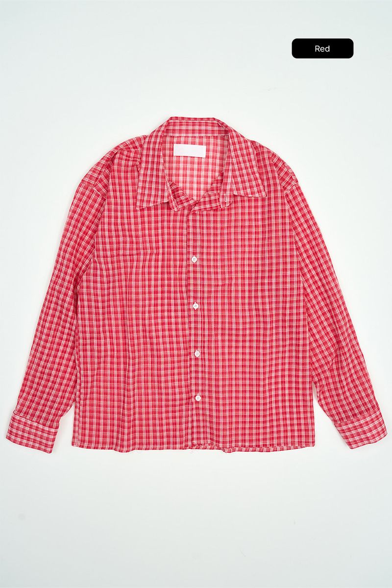 Vina sheer check wrinkle shirt