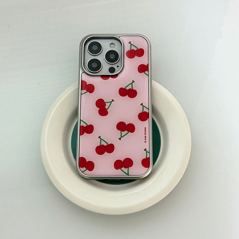 [MADE] silver cherry epoxy bumper case - pink
